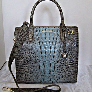 Brahmin Caroline Satchel Bluebell Ombre Melbourne Crocodile Embossed Leather